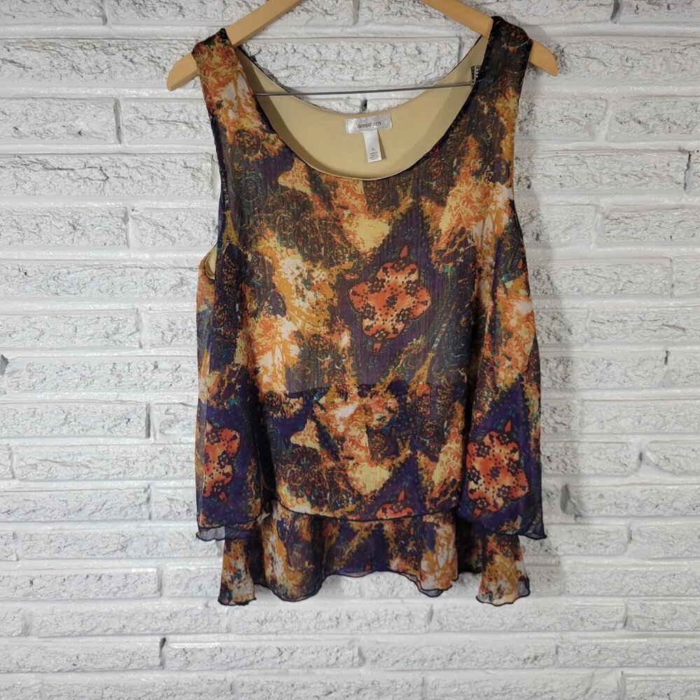 Dressbarn Women's Size XL Sleeveless Blouse‎ Gold Orange Geometric GEO77E